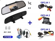 Zestaw Monitor LCD 3,5" w lusterku wstecznym 12V 24V Samochodowa kamera cofania i Bezprzewodowy moduł WiFi - NVOX NW350M-CM36/CM39/DCV5008S-WiFi